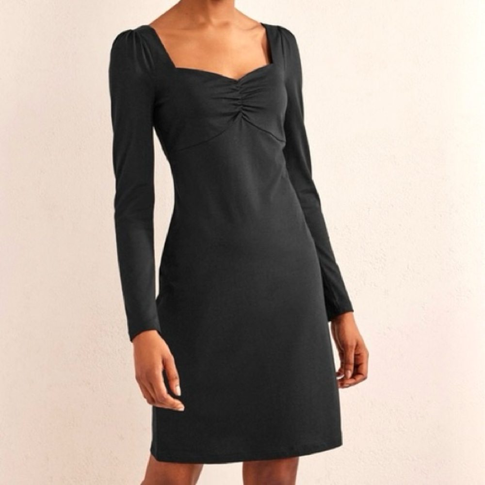 Boden Sweetheart Jersey Knit Dress Women’s Size 8 Long Sleeve Ribbed Knee Length